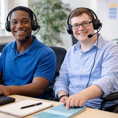 Two people working together