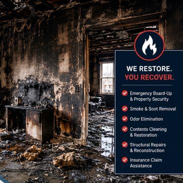 Fire damage restoration services advertisement.