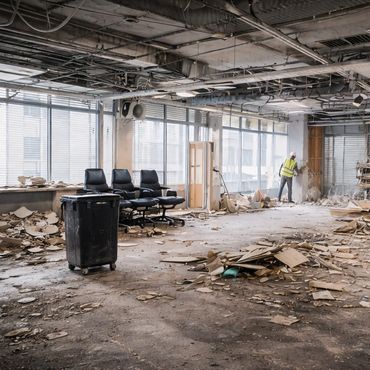 Commercial interior demolition project inside office renovation in Houston Texas.