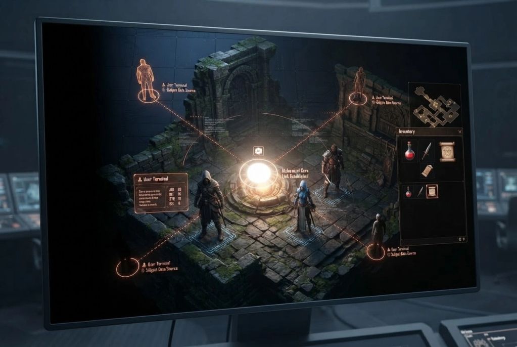Computer screen showing a virtual dungeon game interface.