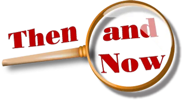 Photo of "Then and Now" with magnifying glass