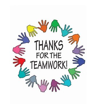 Clipart of a circle of hands with "Thanks for the Teamwork" in center