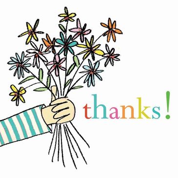 Clipart of a hand of flowers with "thanks!"