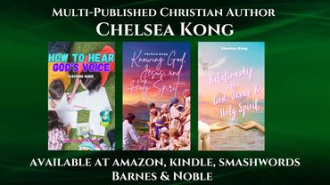 A blended dark to light green Christian book banner showcasing three Christian books.