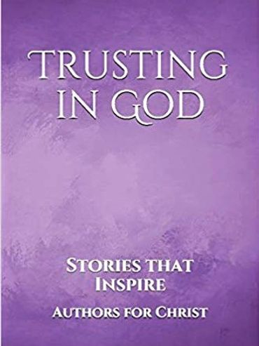 Fading cloudy colored purple book cover titled Trusting In God.