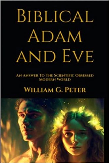Colorful book cover for the book Biblical Adam and Eve with a man and a woman.