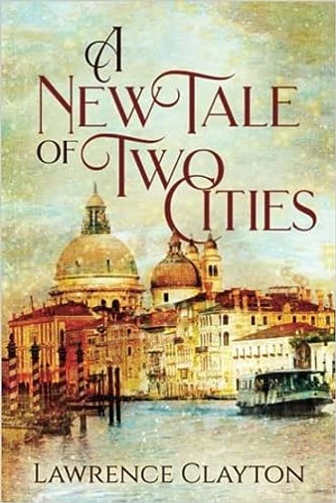 A picture of an Italian city with water in the forefront on the book A New Tail of Two Cities.