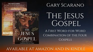 A colorful book banner sharing a Christian book about the gospels.