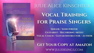 Colorful pink, blue, and purple Christian book banner for the book, Vocal Training.