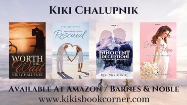 A colorful light blue and pink book banner with four Christian books.