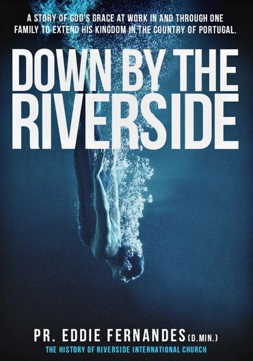 A book cover with a man diving into blue water for the book Down By The Riverside.