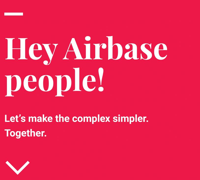 Message encouraging Airbase team to simplify complexity together.
