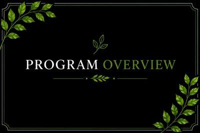 Program overview title with green leaves on black background.