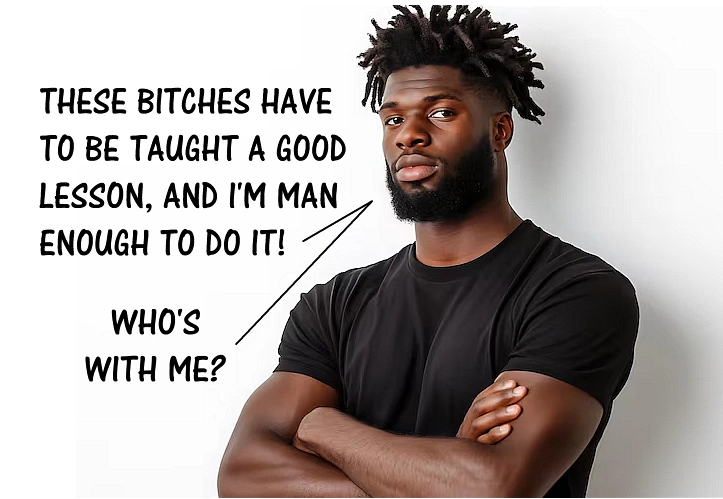 Man with crossed arms making a bold statement about teaching a lesson.