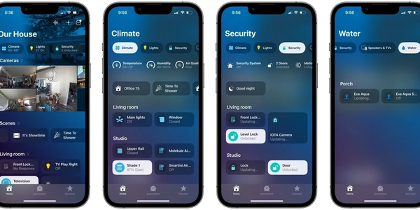 iPhone on apple home app showing categories: 
security, lighting, climate