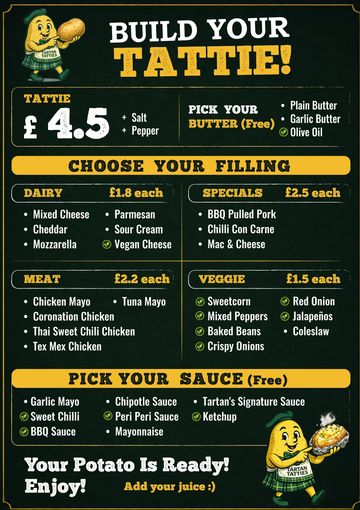 Menu board for building your own tattie.