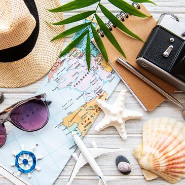 Travel essentials, representing journey research and proposal selection with Travel-Mingo.