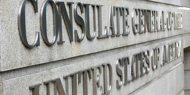 Consulate General of the United States building sign, Travel-Mingo resource.