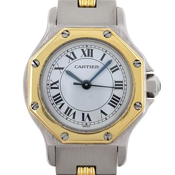Cartier Santos Octagon 0907 SERVICED Godron Small SM PM Octogonale 18k Gold and Steel lpp and co