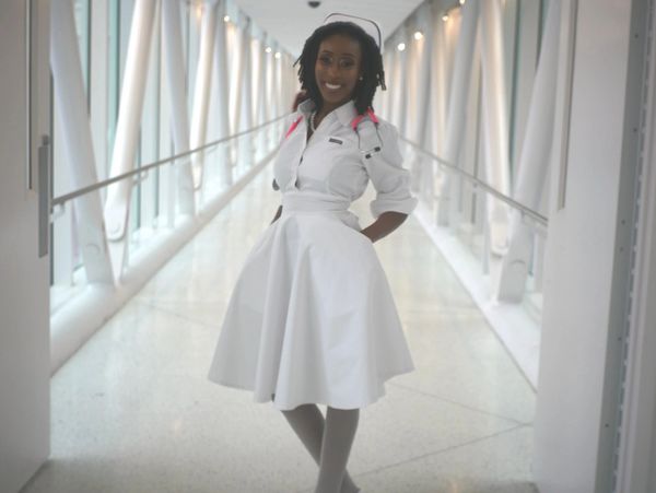 White Scrub Dress Nurse Uniform Pinning Ceremony Graduation
