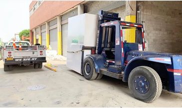 BMG rigging using forklift to set HVAC unit in queens New York