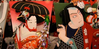 Battledore decorated with kabuki characters, a craft of Tokyo, Japan