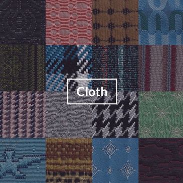 A collage of various colorful cloth patterns with the word 'Cloth' in the center.