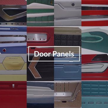 Collage of colorful vintage car door panels with a "Door Panels" label.
