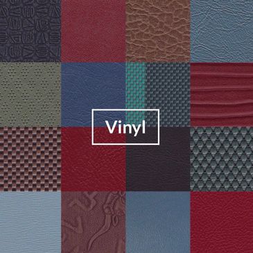 A collage of various textured vinyl samples in different colors.