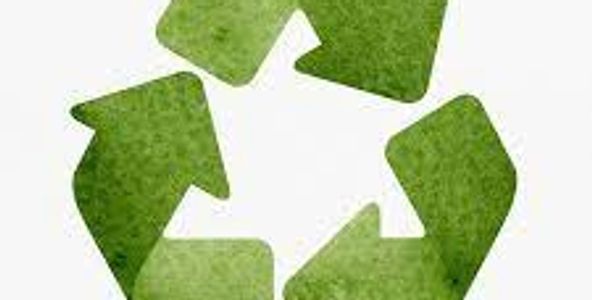 Green recycling symbol with three arrows forming a triangle.