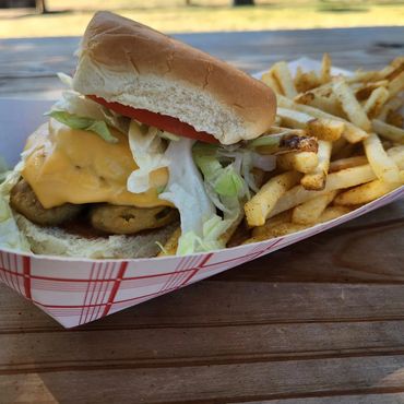 Southern smash burger with french fries.