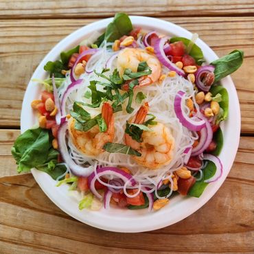 Lemon noodle salad with Cajun Shrimp.