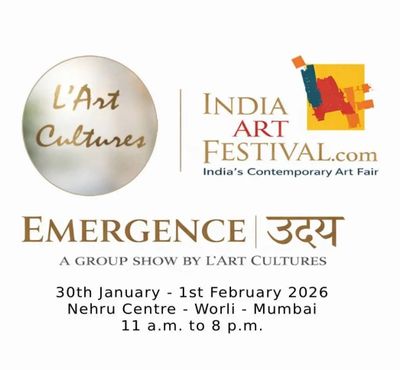 Poster for India Art Festival 2026 by L'Art Cultures in Mumbai.