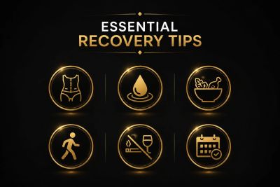 Golden icons illustrating essential recovery tips.