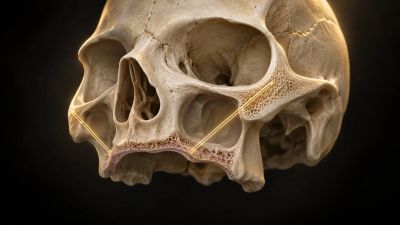 Close-up of human skull with highlighted cheekbones.