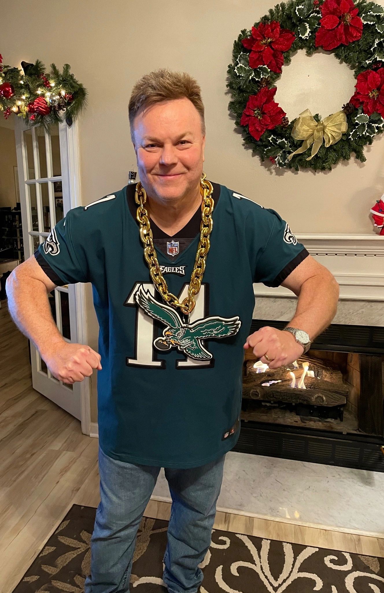 David Zeltner  wearing  his Philadelphia Eagles jersey.