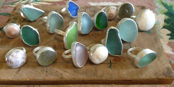 Group of sea glass rings