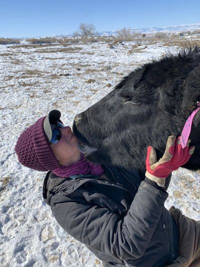 Hazel licking Barbara