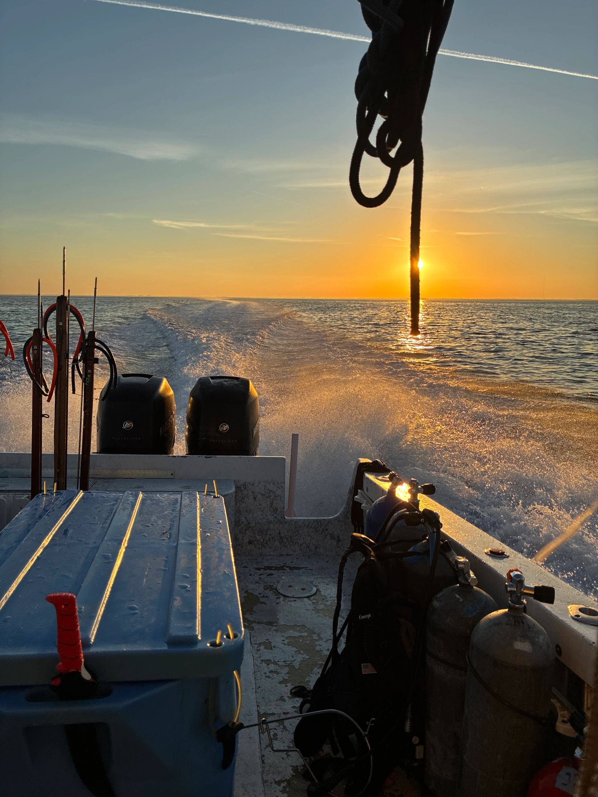 Sunrise while underway on a spearfishing boat