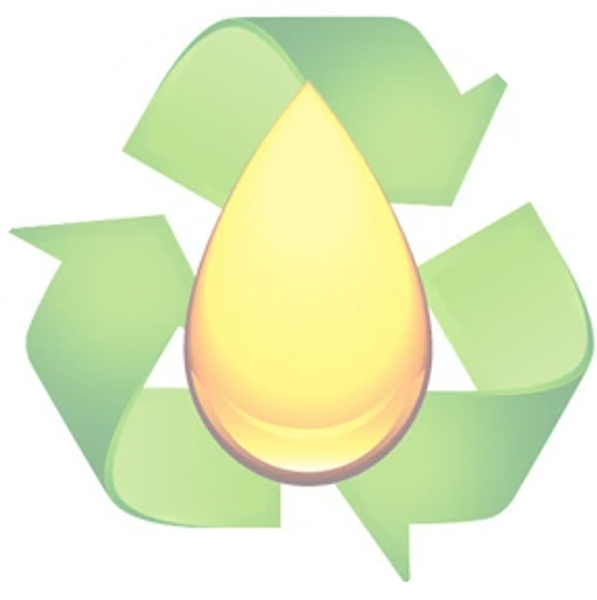 Yellow oil drop with green recycling arrows behind it.
