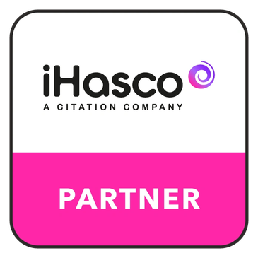iHasco partner logo with pink background.