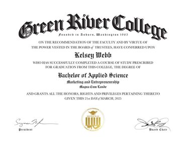 Green River College Marketing and Entrepreneuership Program Kelsey Webb Marketing