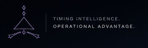 Logo with the text 'Timing Intelligence. Operational Advantage.' on a dark background.