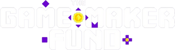 Logo for The Game Maker Fund with pixel art style and bright colors.