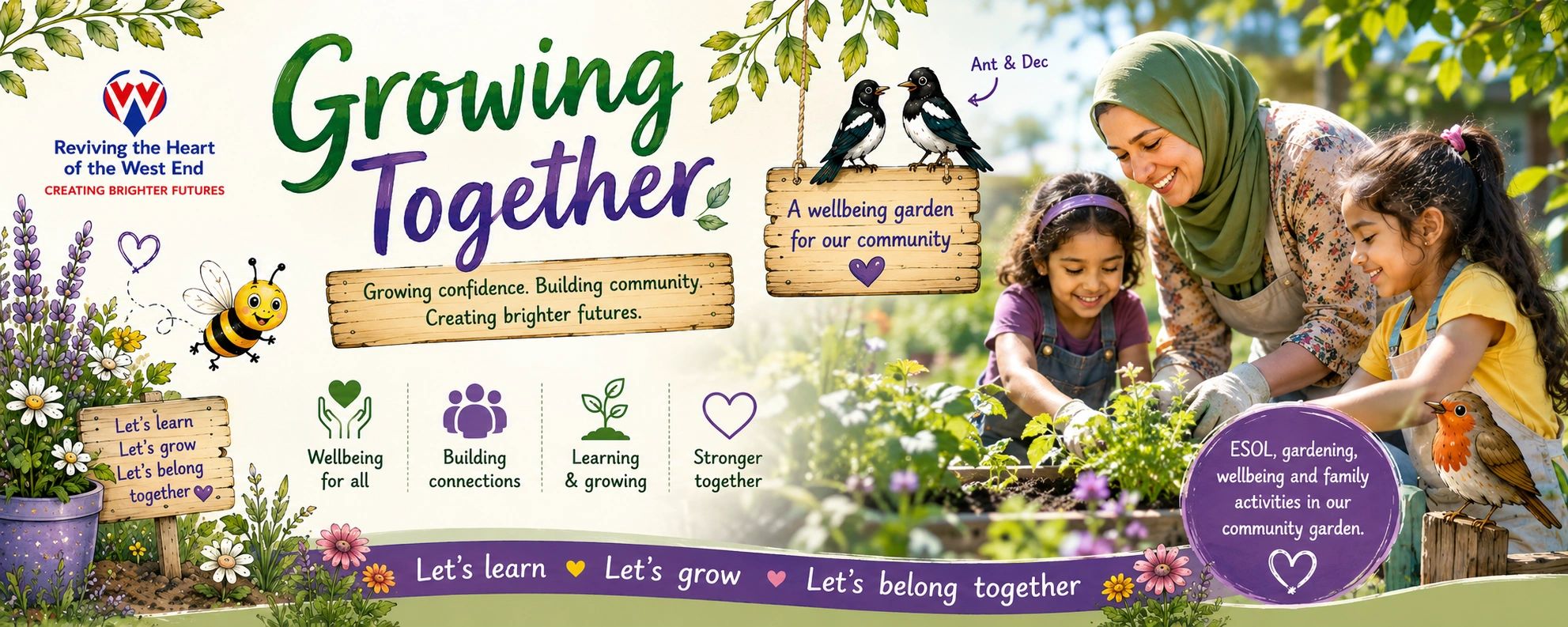 Free family gardening, ESOL and wellbeing activities in our community garden.
