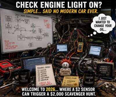 Complex diagnostics for modern car check engine lights.