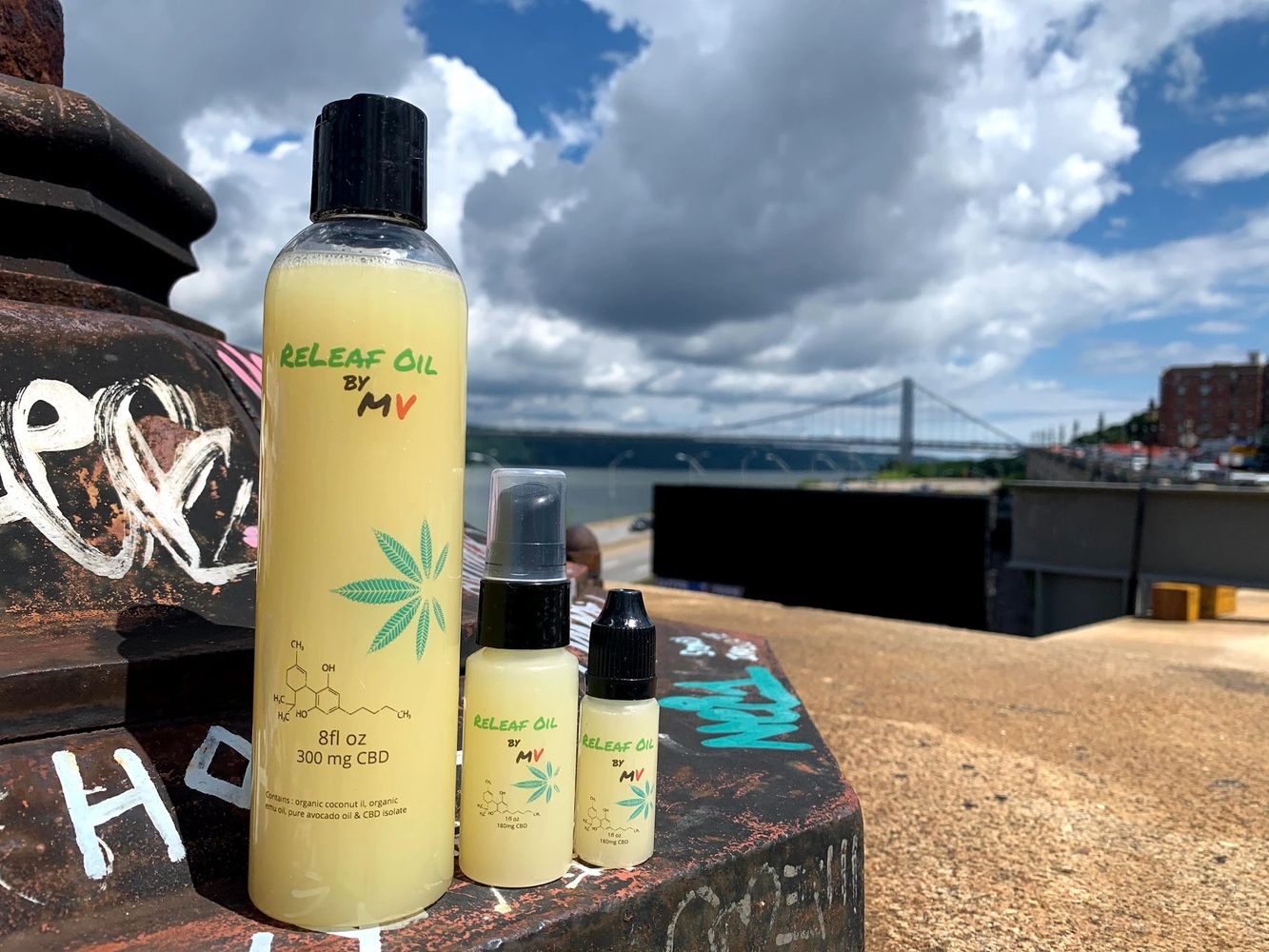 ReLeaf Oil by MV in *oz, 1oz, and 10ml. CBD infused massage and body oil.