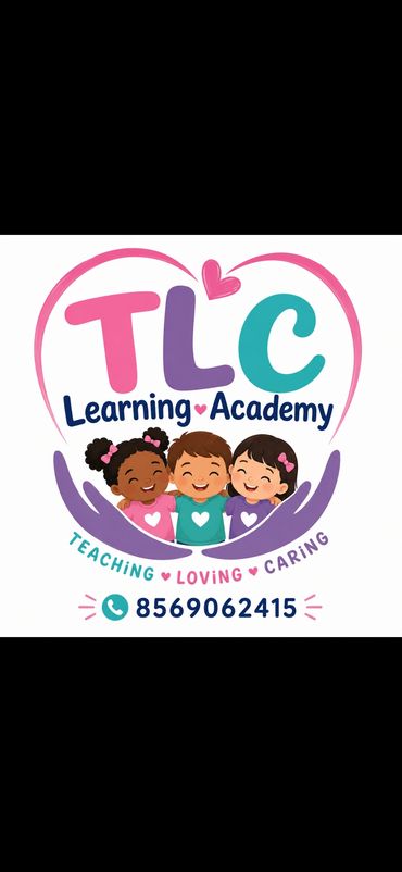 Colorful logo of TLC Learning Academy with diverse children and caring hands.