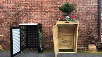 make your outside space beautiful & attractive with pretty flowers instead of plastic trash cans