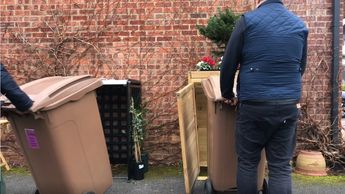 make light work of your trash, don't struggle on bin day. no need to turn the garbage can around